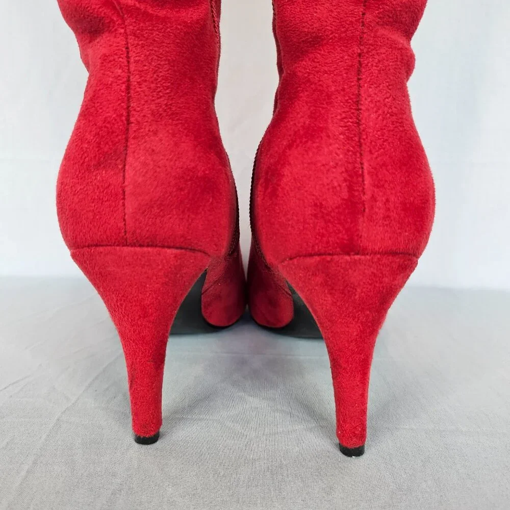 Red Velour Knee-High Women's Boots with Rose/Flower Accents, Size 6M - Picture 10 of 16